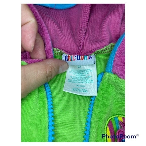 Okie Dokie Colorblock Hooded Short Sleeve Full Zip Jacket Coat Green Pink Size 2 - Picture 2 of 3